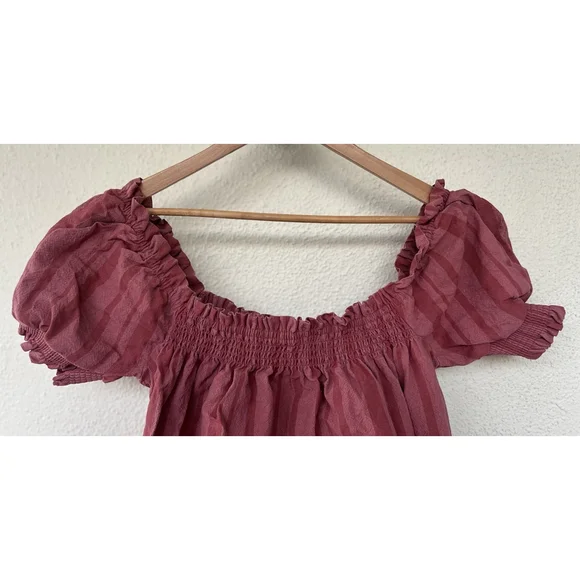 Free People Moana Stripe Puff Sleeve Mini Dress Medium Babydoll Square Neck - Picture 3 of 7